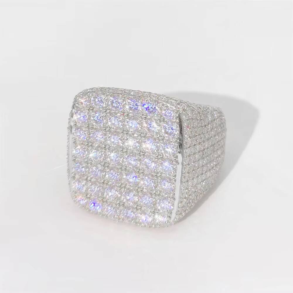 Sparkle Custom Made Bling Sterling Silver D Vvs Moissanite Diamonds Iced Out Initial Letter Hip Hop Finger Champion Stamp Ring