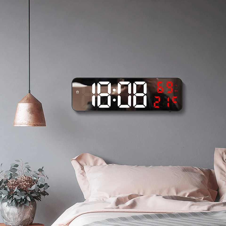 LED Digital Wall Clock Large Screen WallMounted Time Temperature Humidity Display Electronic Alarm Clock Digital Clock C251015