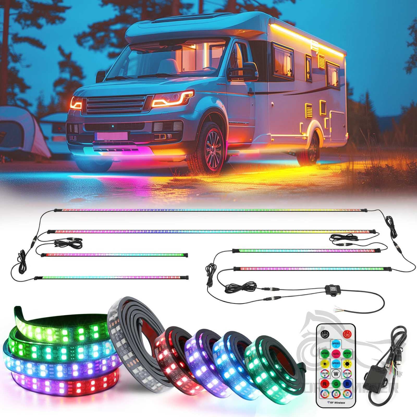 12V Flowing Color RGB LED Strip Under Car Neon Light 60150 BT App Control Car Products 6PCS Waterproof Car Accessories X251015