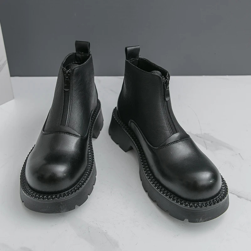 Arrival Man Business Ankle Boots Round Toe Dress British High Top Leather Shoes SlipOn Casual Men Chelsea Botas 251014
