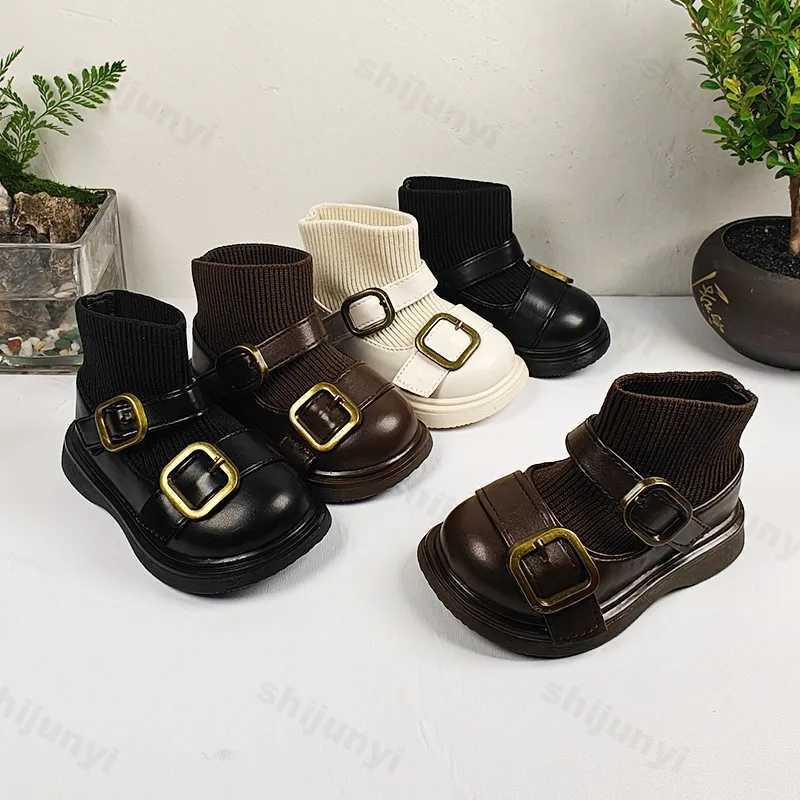 Girl Elastic Sock Boots 2025 Autumn Fashion Soft Sole Children Shoes Nonslip Versatile Princess Leather Shoes Kids Casual ShoesT251015