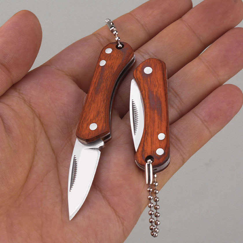 Outdoor Camping Portable Folding Stainless Steel Knife Straight Knife Household Sharp Fruit Knife Wooden Handle Meat Knife Express Knife H251015