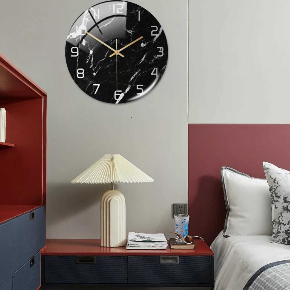 Luxury 3D Acrylic Black Gold Marble Pattern Wall Adhesive Clock Metal Needle Silent Clock Mechanism Modern Living Room Home Deco C251015