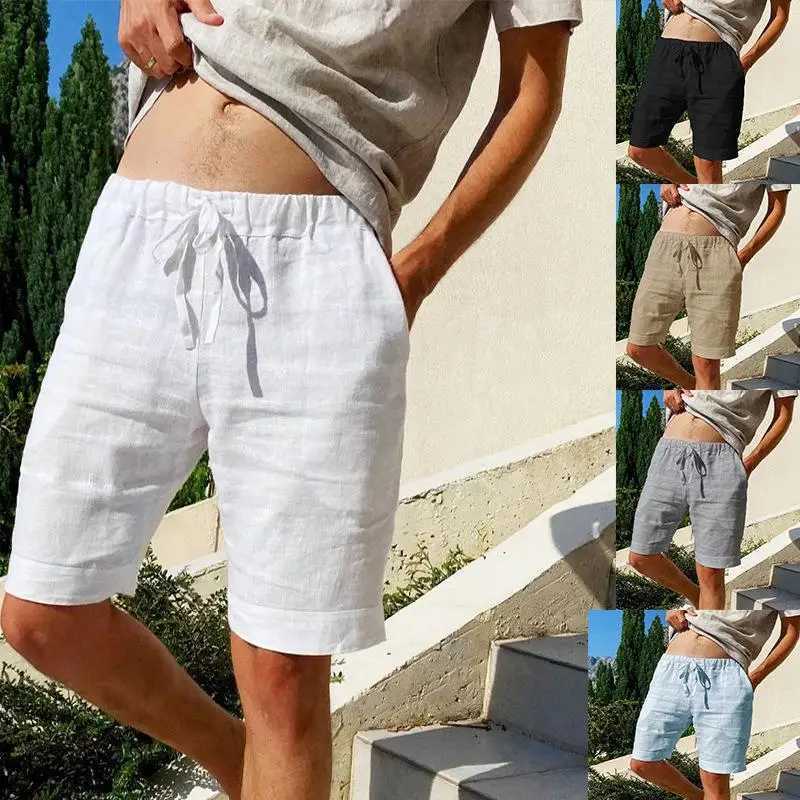 New mens cotton and linen solid color short shorts lightweight sports pants linen beach shorts jogging sports shorts mens shorT251015