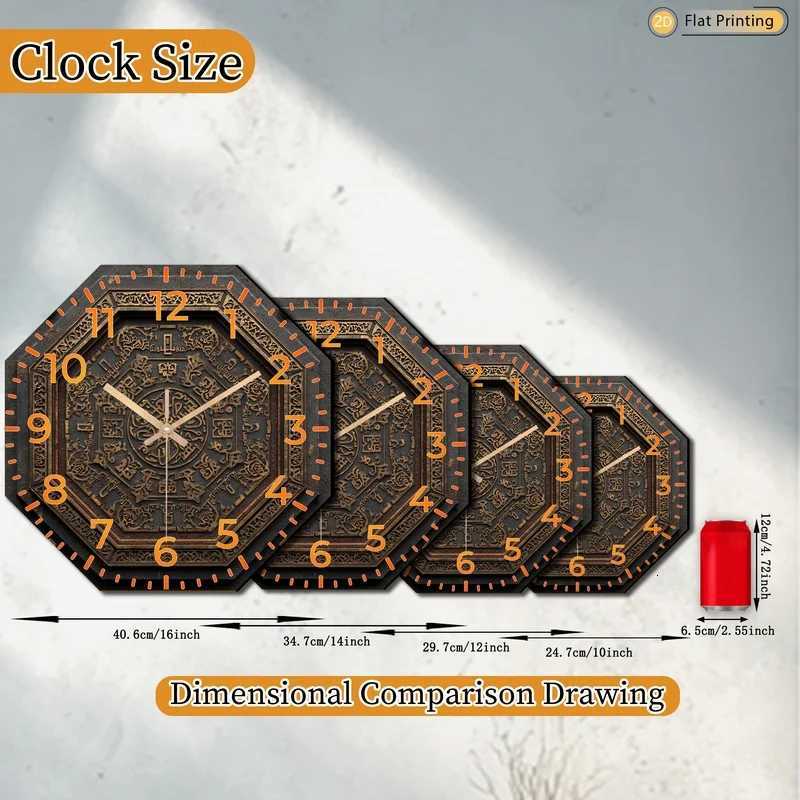 Vintage 2DFlat Golden Pattern Analog Octagonal Wall Clock for Bedroom Office Home Weddings Mothers Day Holiday Gifts C251015