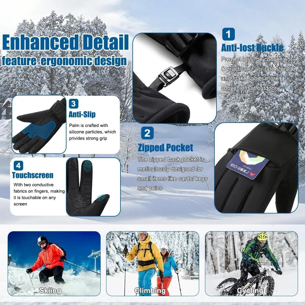 MuqiNush Winter Gloves Full Finger Windproof Cold Resistant Ski Snowboard Touchscreen Compatible Outdoor Sports Hiking Running 251011