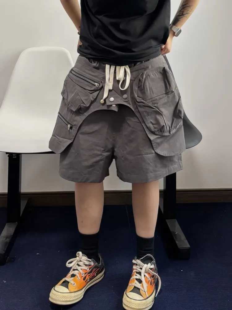 Mauroicardi Spring Summer Cool Loose Casual Soft Grey Cotton Cargo Shorts for Men Drawstring Elastic Waist Luxury Clothes 2024T251015