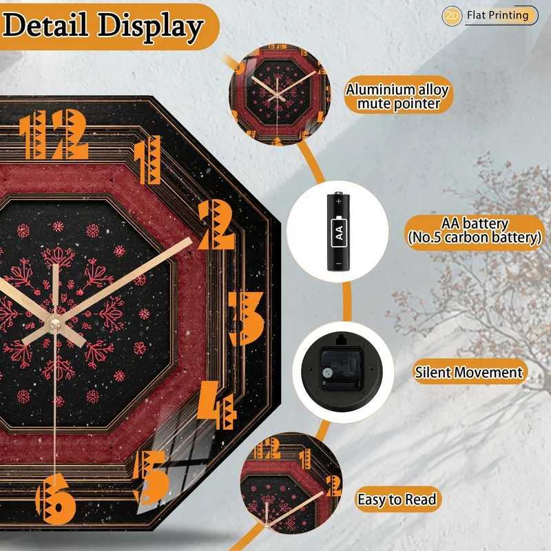 1pc Sophisticated Winter Snowflake Octagon Black Wooden Wall Clock for Living Room Bedroom Birthday Mothers Day Gift C251015