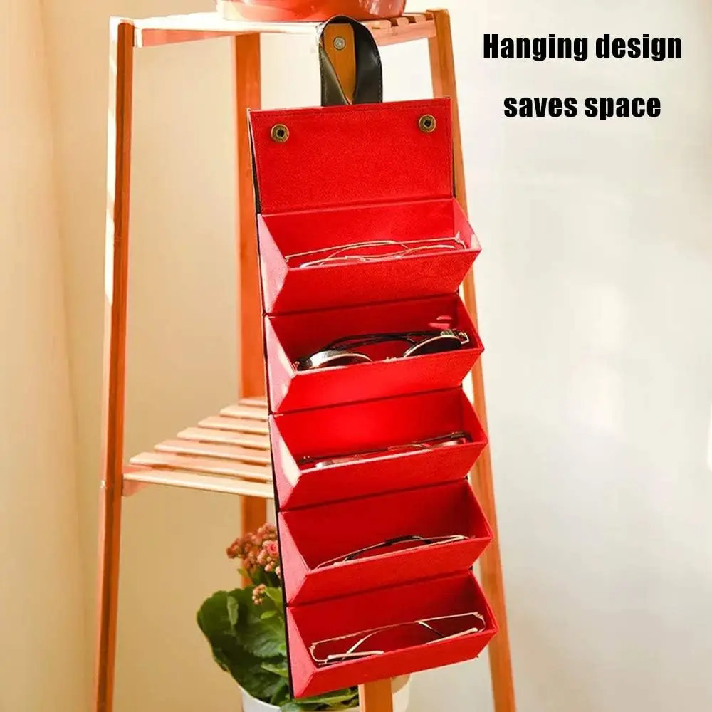 Sunglass Eyeglass Organizer Collector 5 slot PU Eyeglasses Storage Case Box Multiple Hanging Eyewear Display 251009
