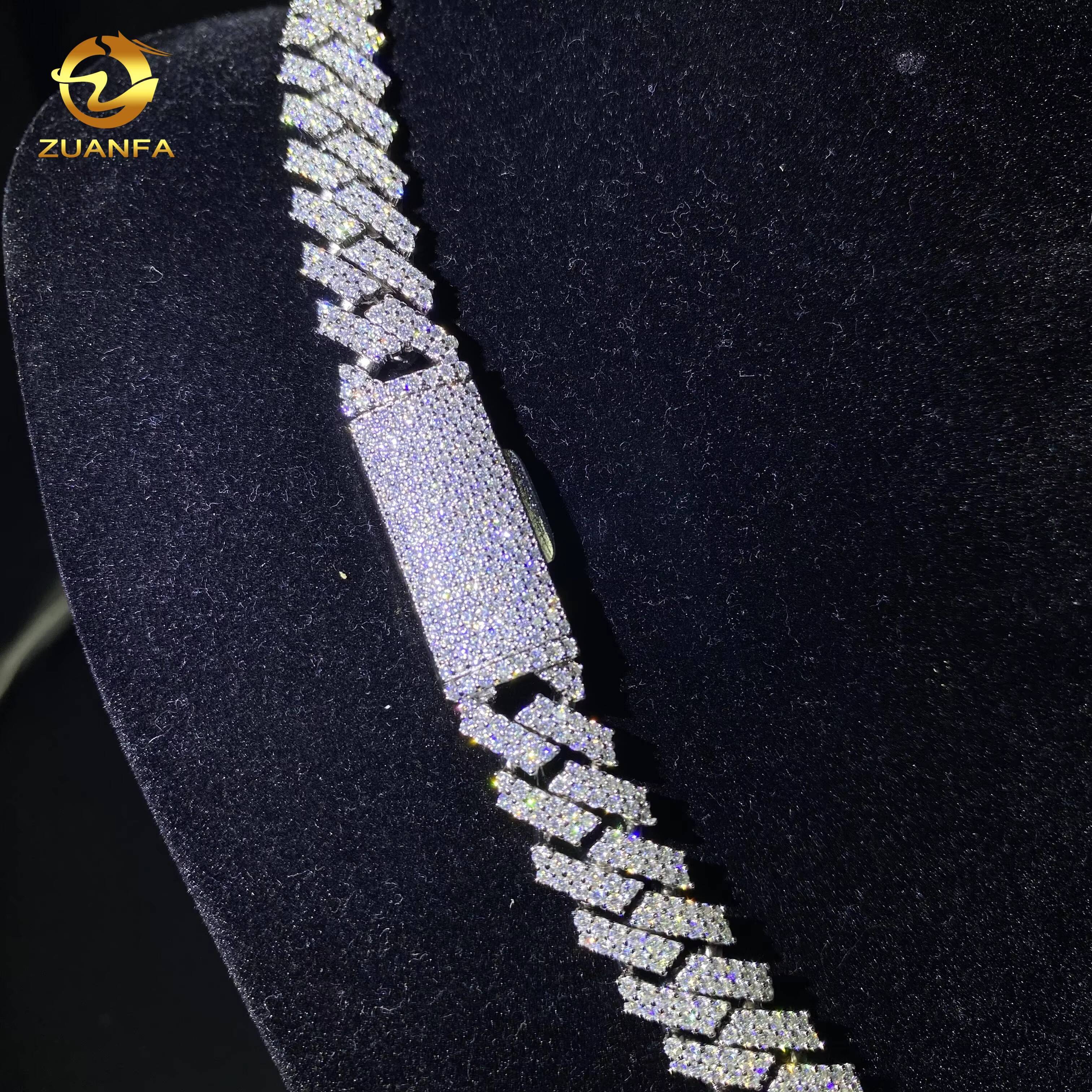 Hot Sale12mm 2Rows 925 Silver Hip Hop Jewelry Bracelet Iced Out VVS Moissanite Diamond Cuban Link Chain Necklace GRA Certificate