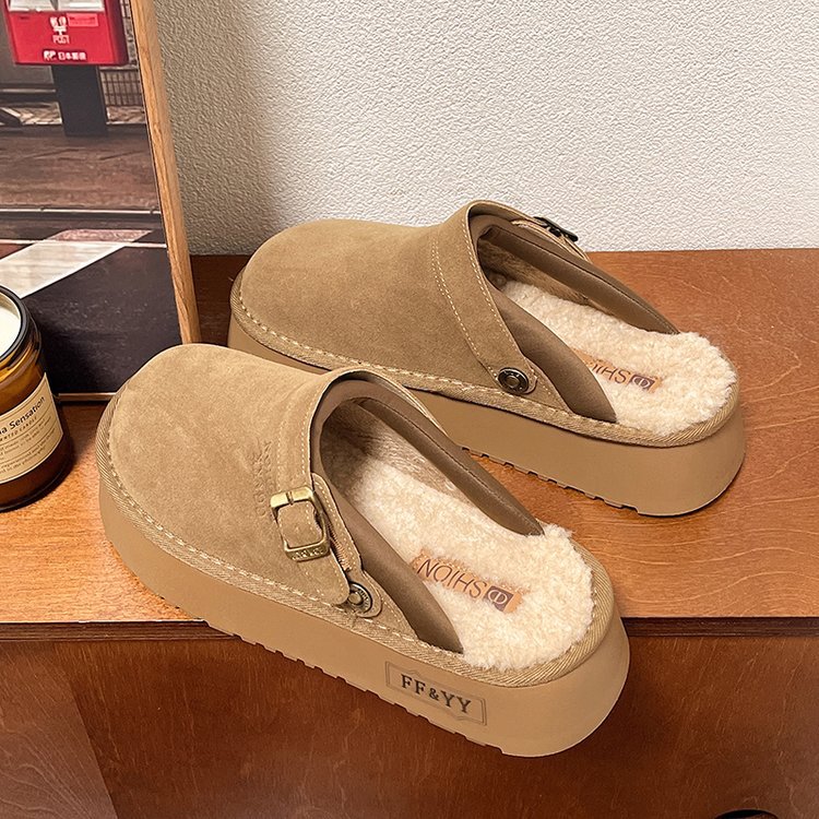 Free Shipping 2025 New Arrival Minimalist Design Round Toe Platform Low Top Cotton Slippers Women Adjustable Strap Covered Toe Plus Size 36-43 Winter 