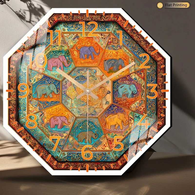 1pc Modern Elephants Arabic Calligraphy Octagonal Wall Clock for Study Home Living Room Birthdays Christmas New Year Gifts C251015