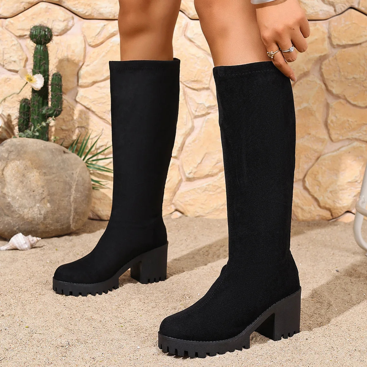 Winter Round Toe Sexy and Comfortable Thick Heel Boots Fashionable Elegant Outdoor Knee High Knight in Large Size 251009