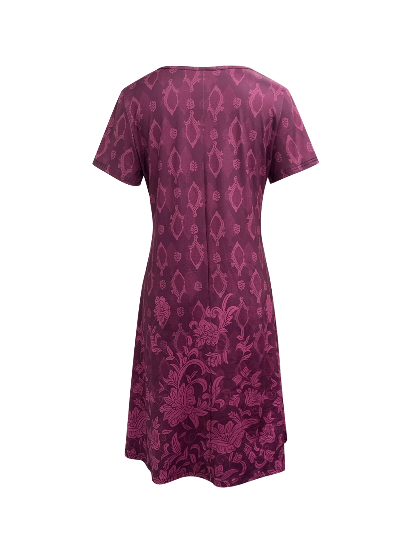 V-neck Casual Office Maxi Dress Made of Soft Milk Silk Fabric - Featuring Distinctive Print & Perfect Fit for Plus Sizes-CF50686