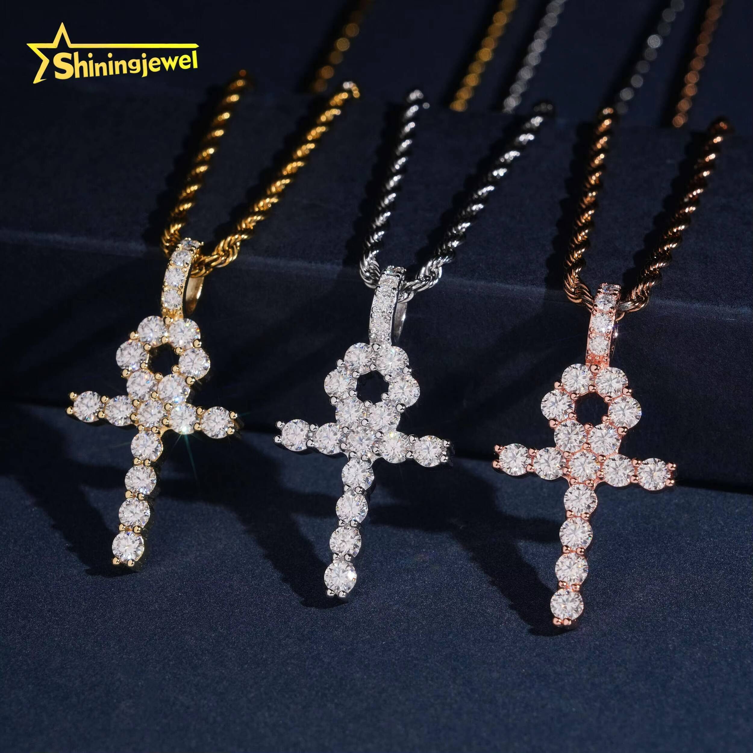 GRA Certified Iced Out Jeweley Round Cut Cross Moissanite Pendant 925 Silver Pendant Iced Out Pendant Ready to Ship