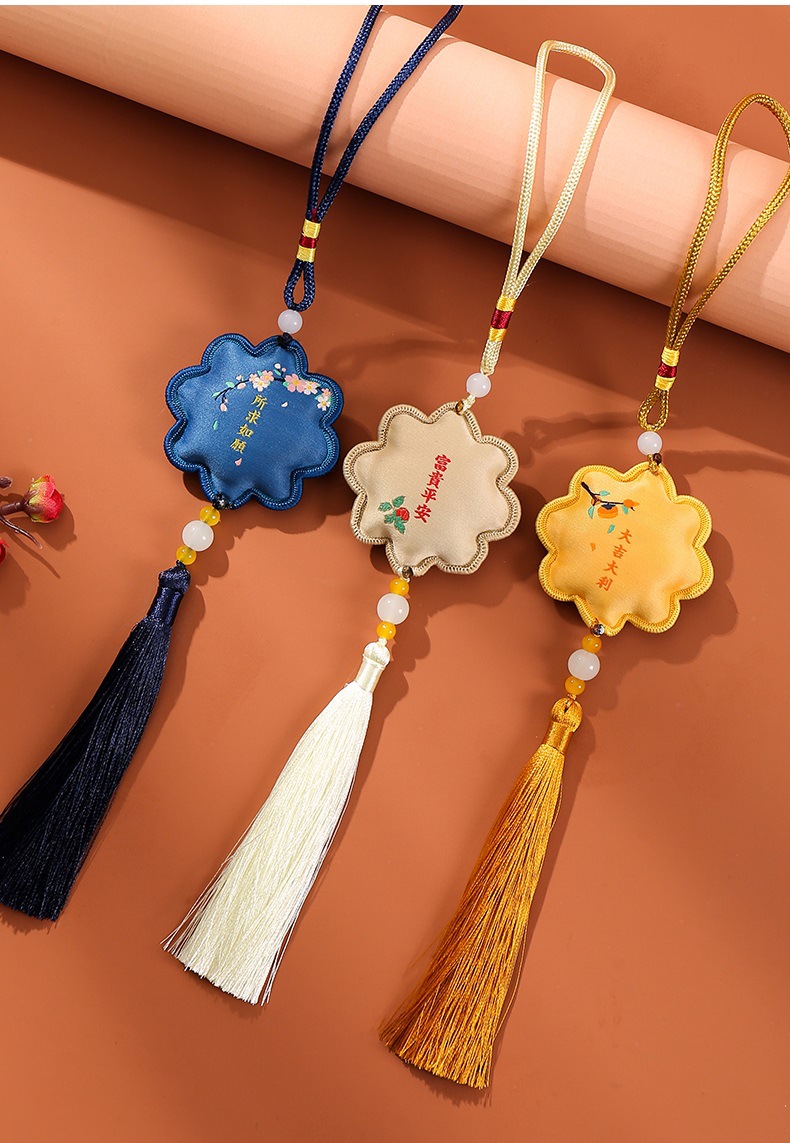 Travel-Sized Aromatic Lotus Charms: Set of 2 Embroidered Fabric Bags with Floral Design