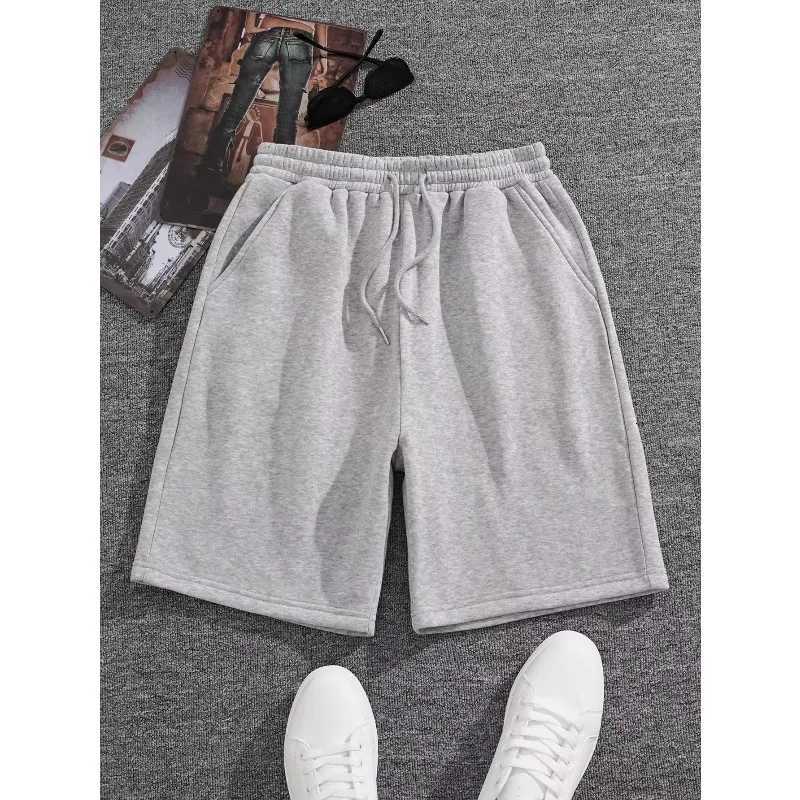 Four season new solid color gray loose cotton mens casual drawstring waist sports shorts men gym shortsT251015