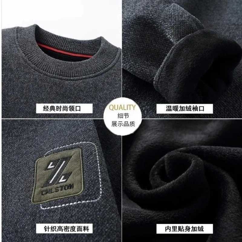 Mens Sweatercoat Autumn Winter ONeck Knit Letter Plush Fleece Lined Warm Wool Pullover Sweater Men Bottoming Pullovers Jumper J251015
