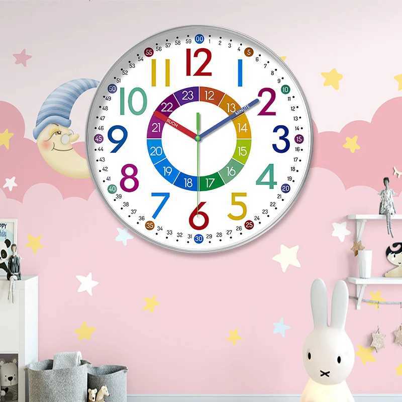 810inch NonTicking Learning Wall Clock Hanging Clocks Children rooms Teaching Clock Educational Tool Kids Room Home Decor C251015