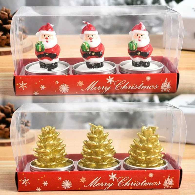 Mini Xmas Candles Navidad New Year Gifts Christmas Candles Santa Claus Snowmen Tin Cans Candle Christmas Decorations for Home C251015