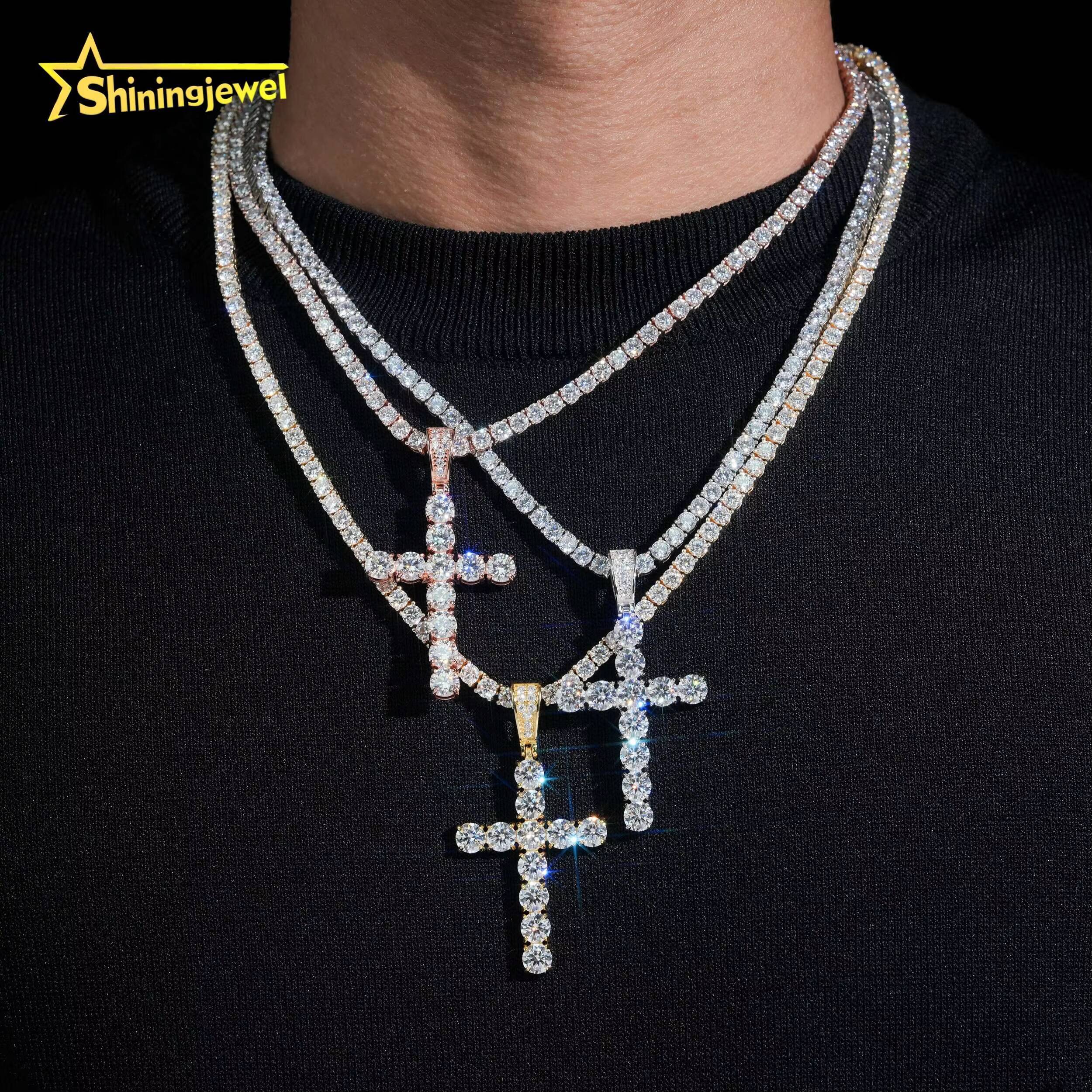 Hot Sale Cross Pendant Pass Diamond Test Moissanite 925 Sterling Silver Gold Plated Hip Hop Iced Out Cross Charm Pendant