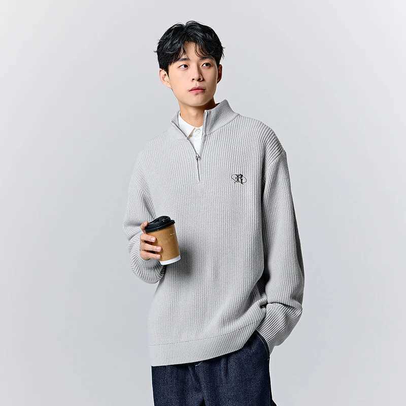 Semir Pullover Sweater Men 2023 Winter New Gothic Letter Patch Embroidered Sweater HalfOpen Loose Sweater J251015