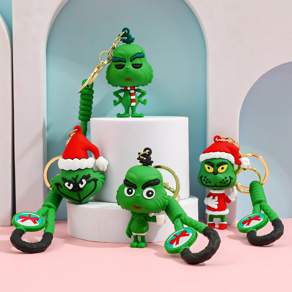 New Christmas Keychain Green Haired Monster Decoration Car Keychain Ornaments Kawaii Accessories Gifts