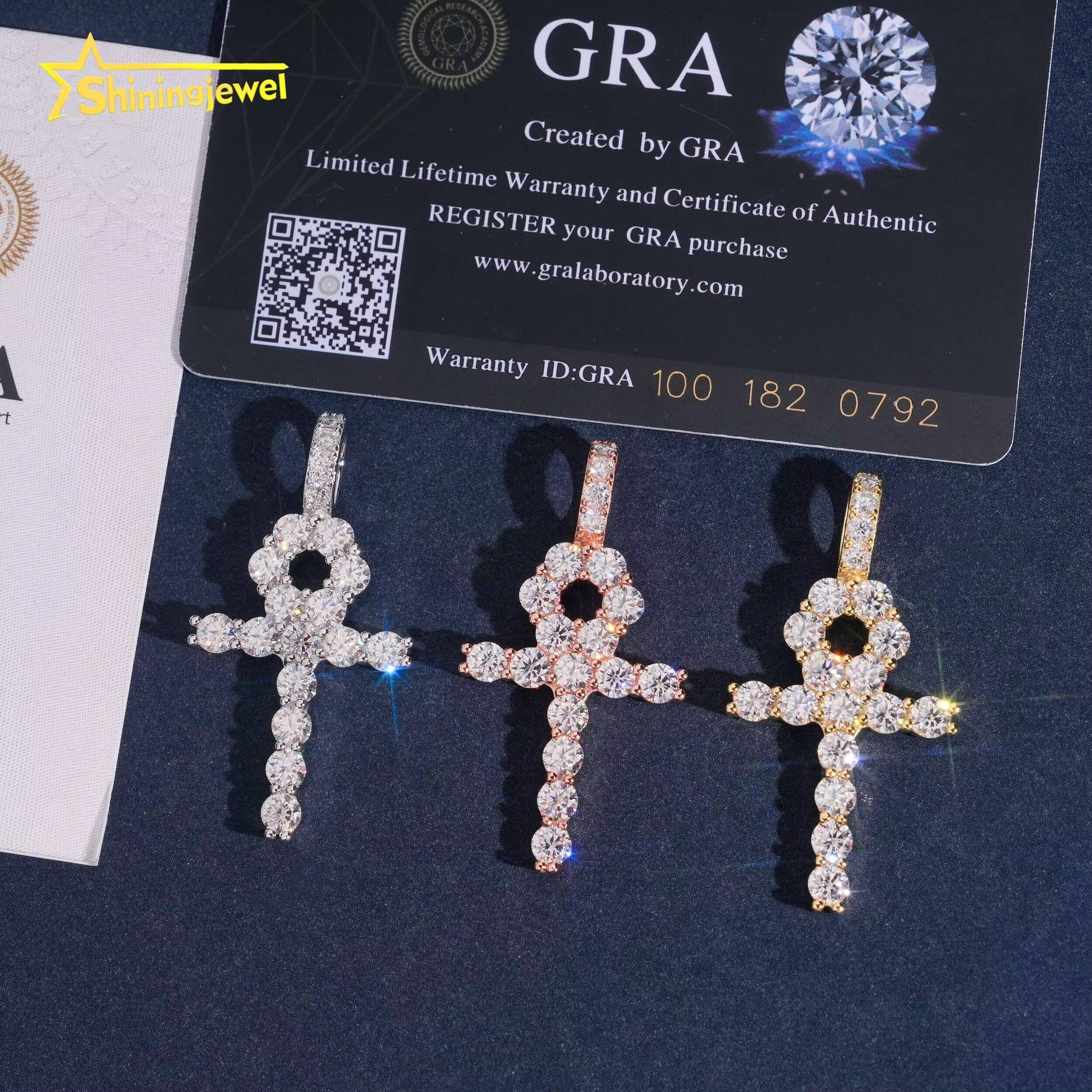 GRA Certified Iced Out Jeweley Round Cut Cross Moissanite Pendant 925 Silver Pendant Iced Out Pendant Ready to Ship