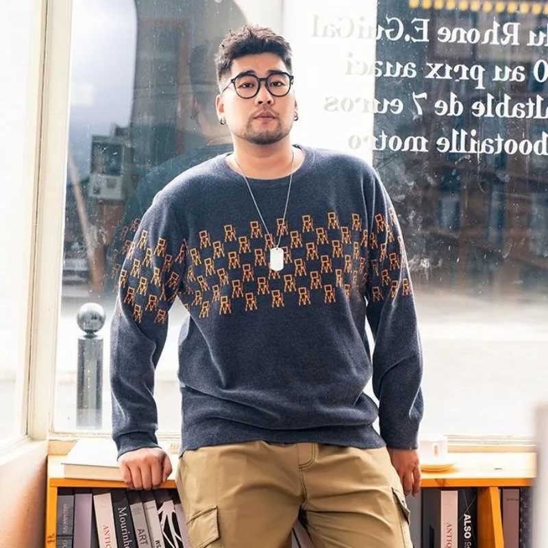 Large Size Sweater Mens Autumn and Winter Loose Trendy Sweater Plus Fat Plus Large Fat Man Round Neck Thread Lazy Style J251015