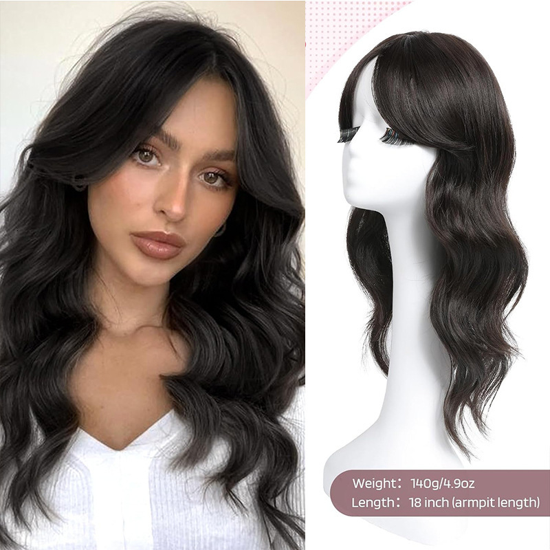 Eight-Character Liu Hai Water Wave Hairpiece Hair Toppers for Women Covering Gray Hair High-Temperature Silk Long Curly Hair