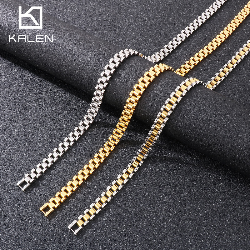 5060CM 10MM Watch Strap Chain Style Necklace For Men Women Gold Color Stainless Steel Choker Necklaces Jewellery Accessories 240313