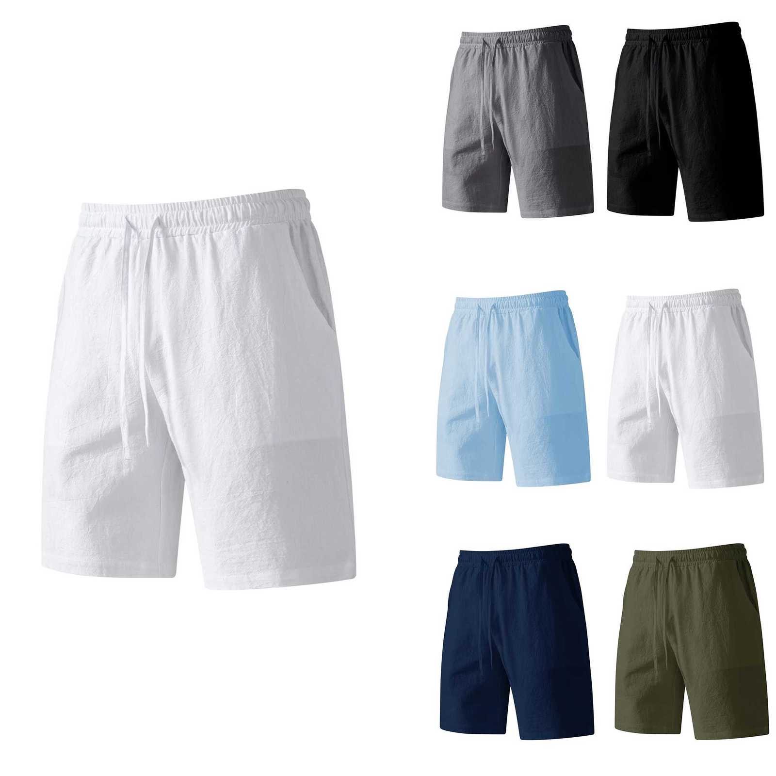 New Mens Summer Shorts with Pockets and Laces Solid Color Cotton and Linen Comfortable Breathable Outdoor Fashion BreathableT251015