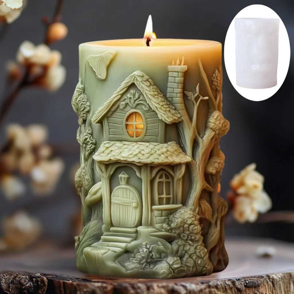 Magic House Cylinder Candle Silicone Mold Halloween Gift Magic Elf Castle Cylinder Resin Mould Devil House Gypsum Molds C251015