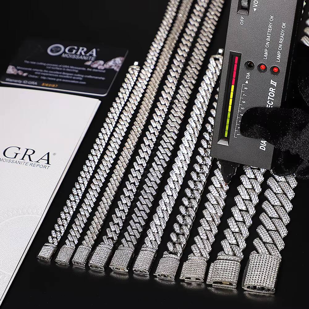 Pass Diamond Test Hip Hop Jewelry Vvs Stone Shiny 2row 3row 4row Men 925 Sterling Silver Necklace Moissanite Cuban Link Chain