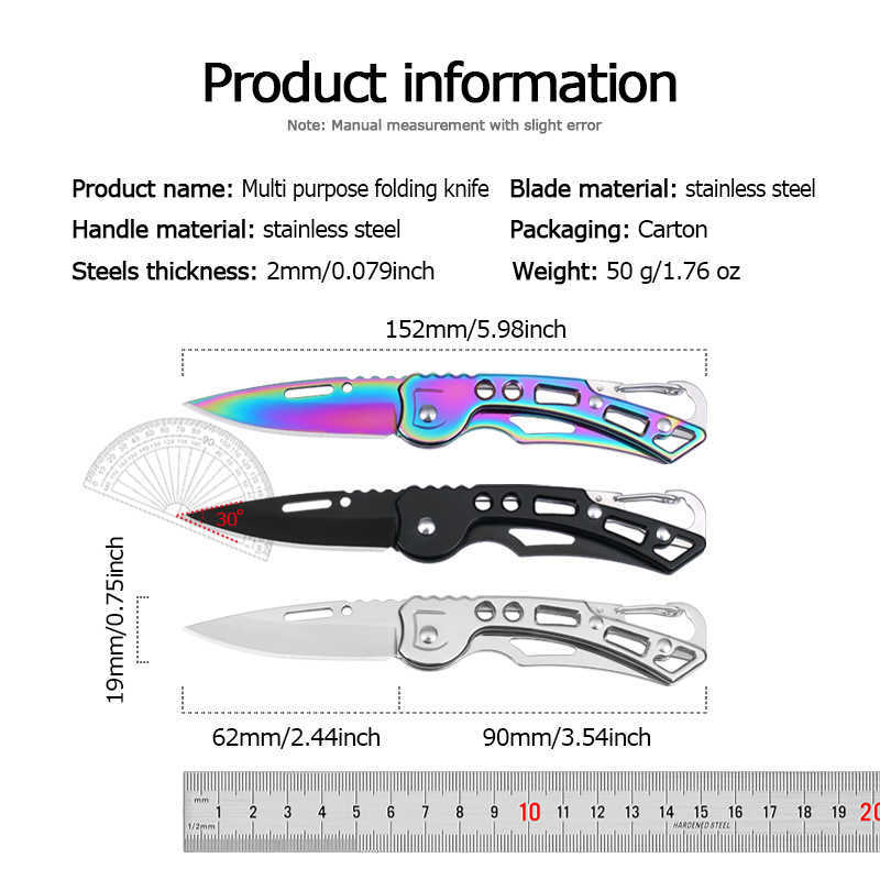Iridescent Folding Pocket Knife Stainless Steel Portable Keychain Pendant Multifunctional Pocket Knife H251015