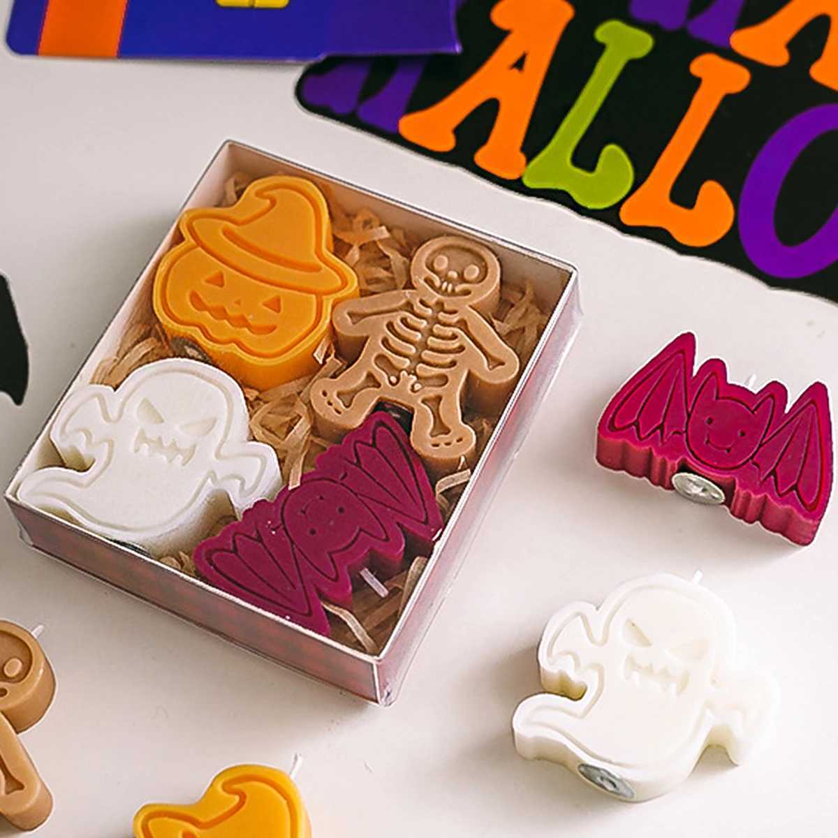 Halloween Scented Candle Gift Pumpkin Bat Ghost Skeleton Shape Aromatic Candle Fragrance Souvenir Party Ornaments 4 Piecesbox C251015