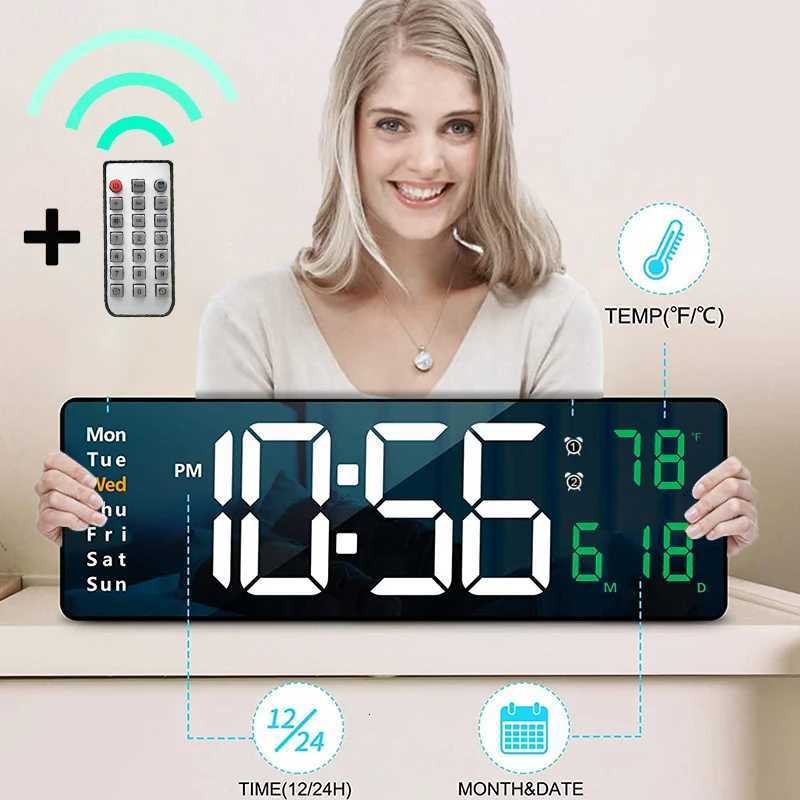 Smart Mute LED Electronic Wall Clock Modern Desk Clock Night Alarm Minimst Thermometer Air Clock Home Decor For Living Room C251015