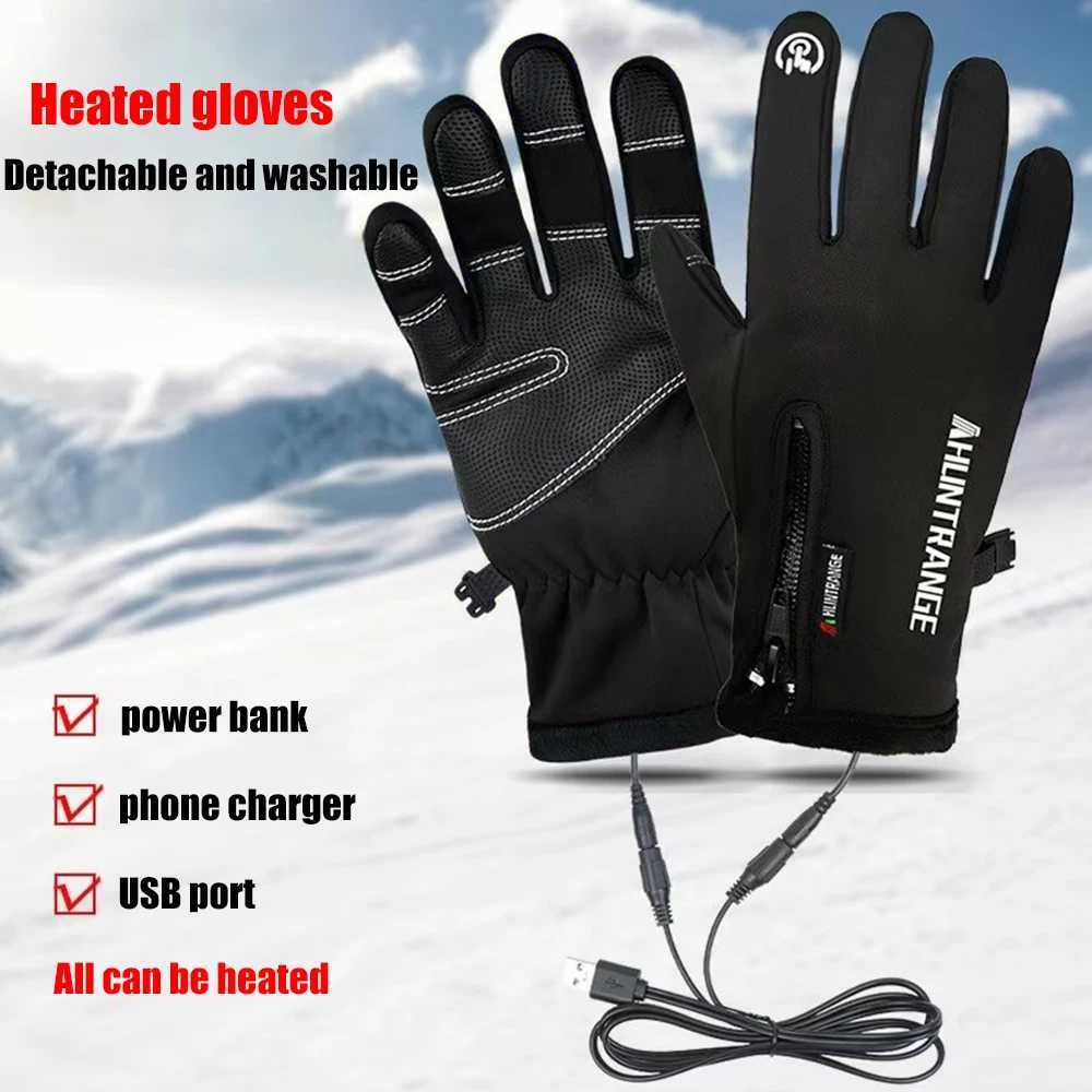 USB Electric heated Gloves men women Winter Outdoor Sports Skiing Warm Gloves Waterproof Nonslip Cycling Gloves Touch Screen C251015