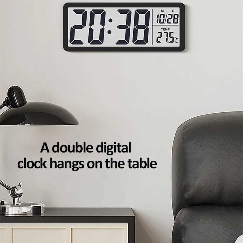 Battery Powered LCD Digital Wall Clock Time Week Date Temp Display Desktop Table Clock 1224H LCD Clock for Bedroom Home Decor C251015
