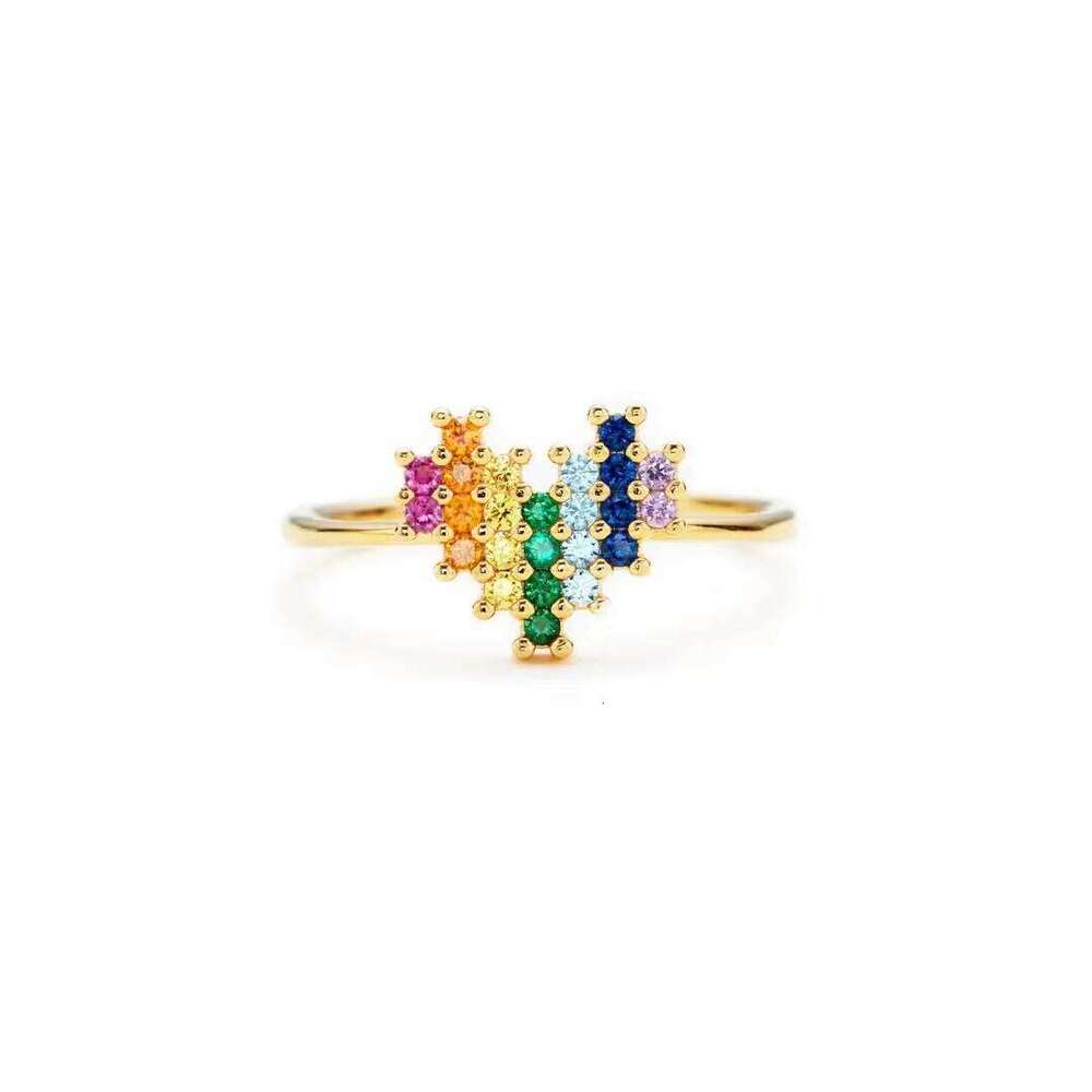 Sterling Sier Rainbow Cubic Zirconia Heart Ring for Women - Minimalist Style Fashion Index
