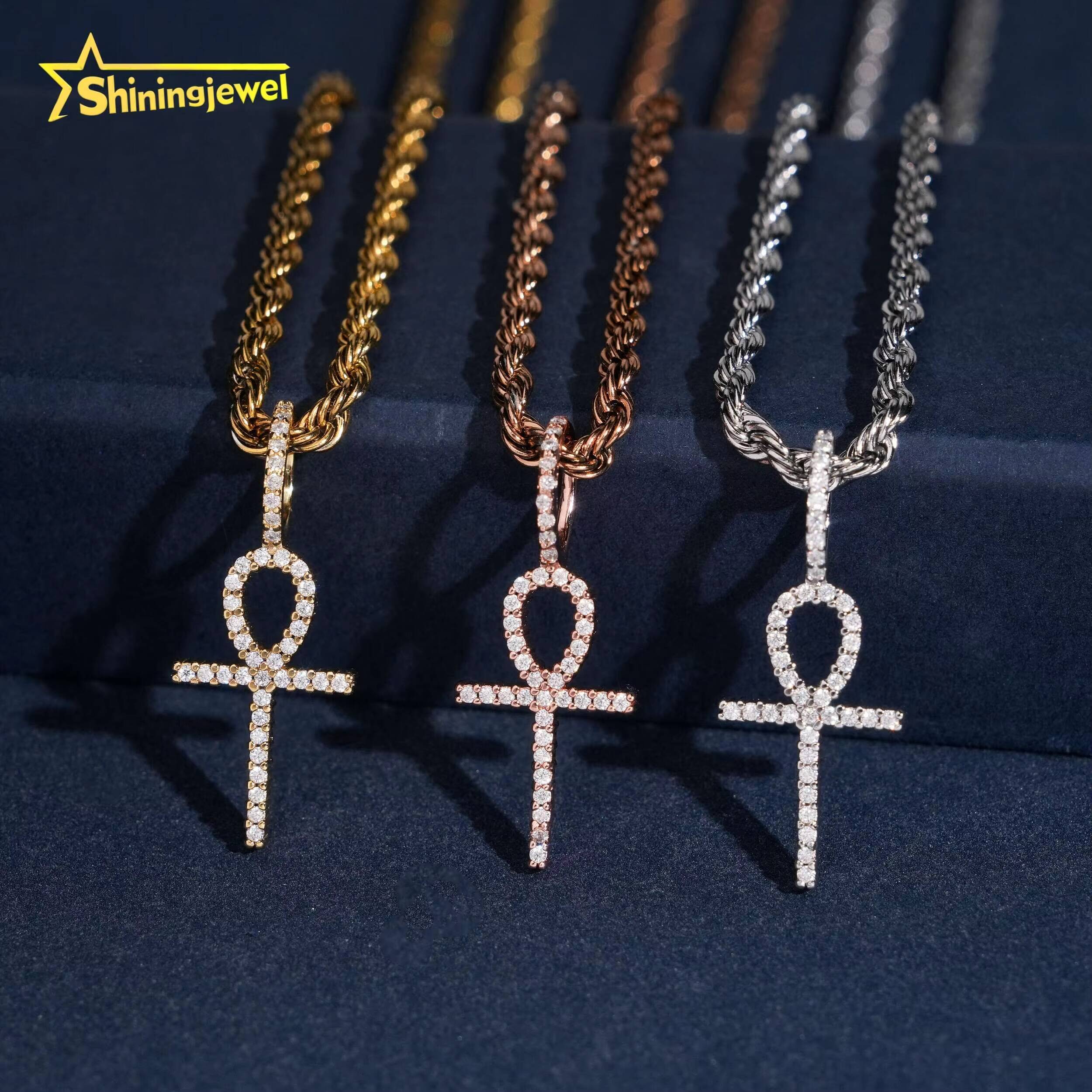 Instock Hip Hop Jewelry Iced Out Cross Pendant Moissanite Diamond Charm Solid 925 Sterling Silver Cross Pendant Pass Tester