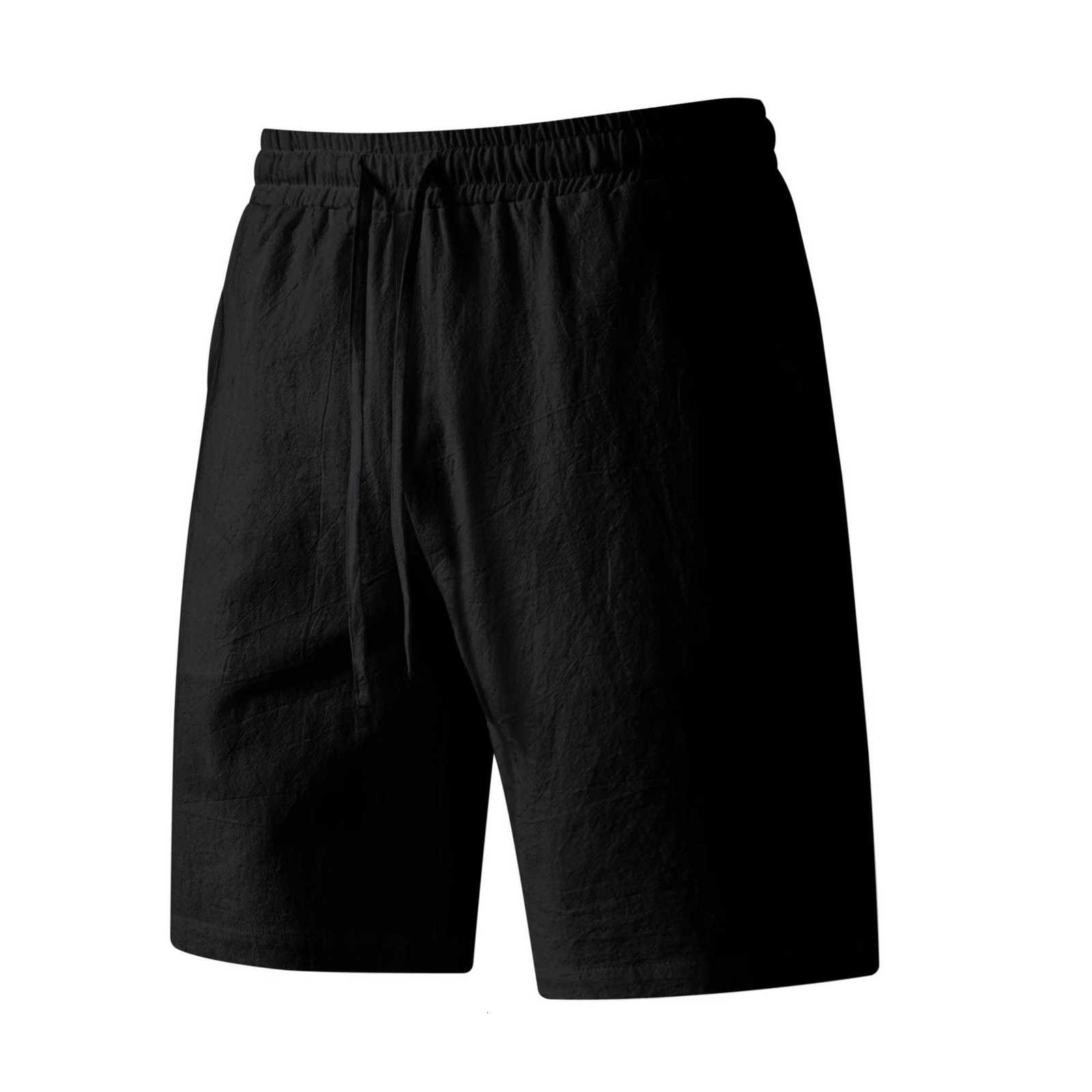 New Mens Summer Shorts with Pockets and Laces Solid Color Cotton and Linen Comfortable Breathable Outdoor Fashion BreathableT251015
