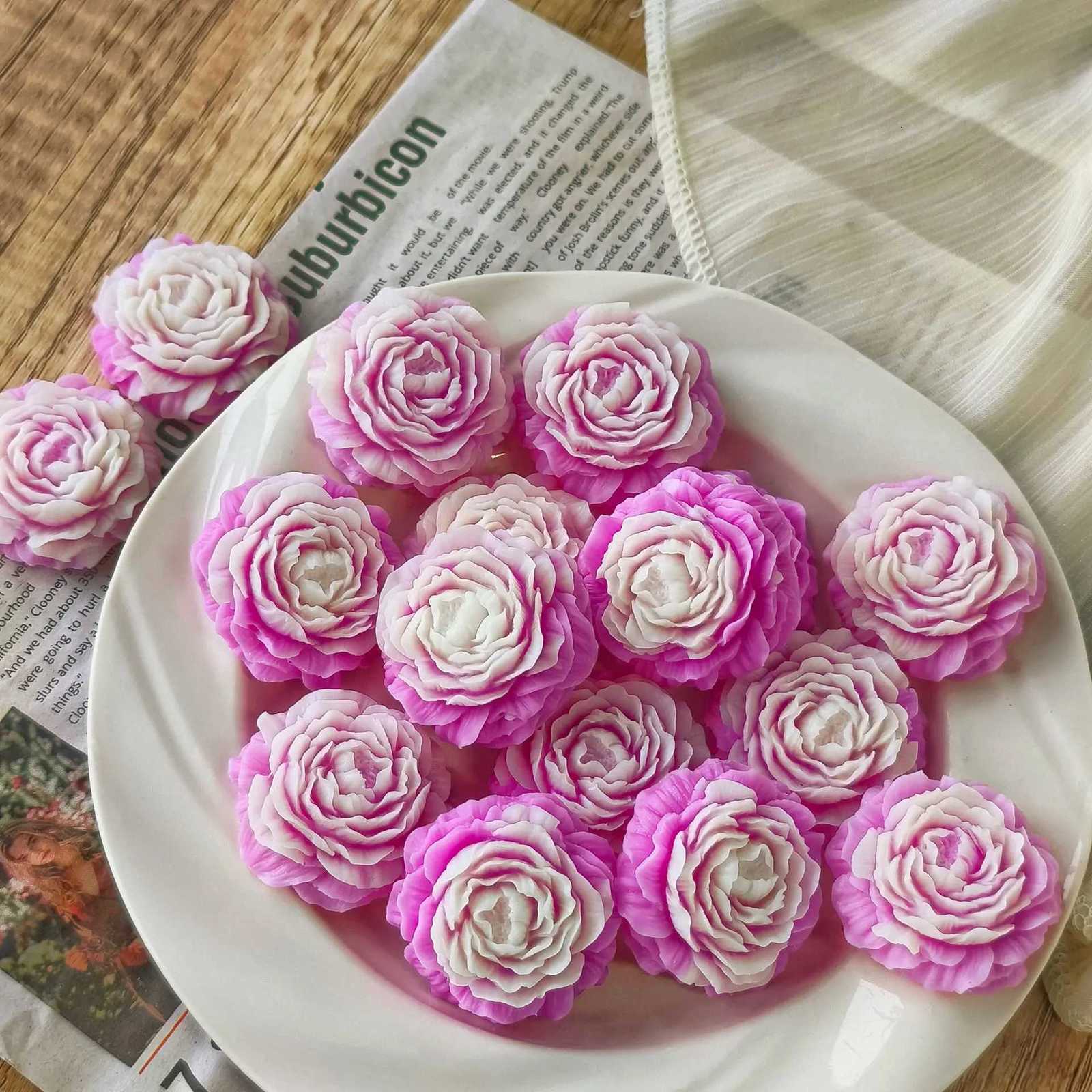 DIY Flower Aroma Candle Plaster Diffuser Stone Mould Candy Chocolate Baking Tool 3in1 Peony Flowers Handmade Soap Silicone Mold C251015