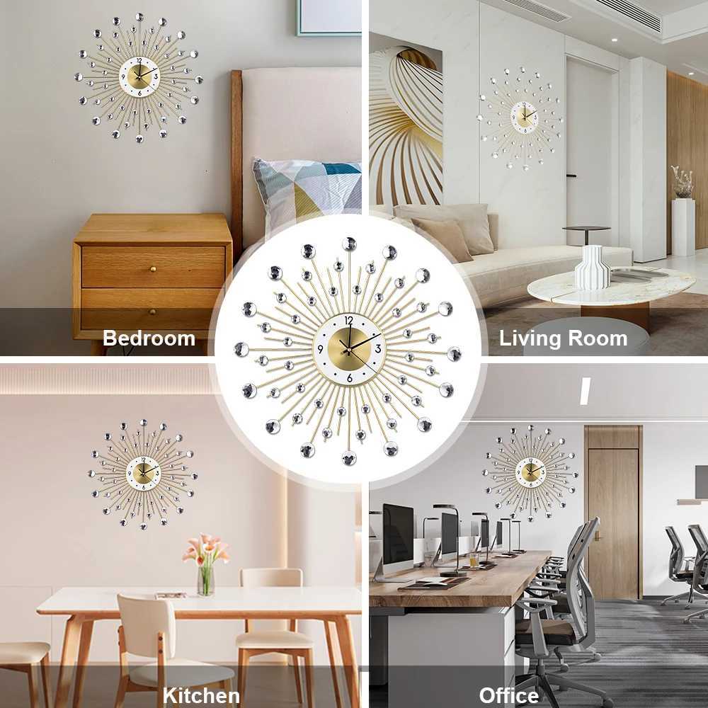 5050CM Wall Clock golden star European batterypowered wall clock quartz movement metal glass clock home office wall decoratio C251015