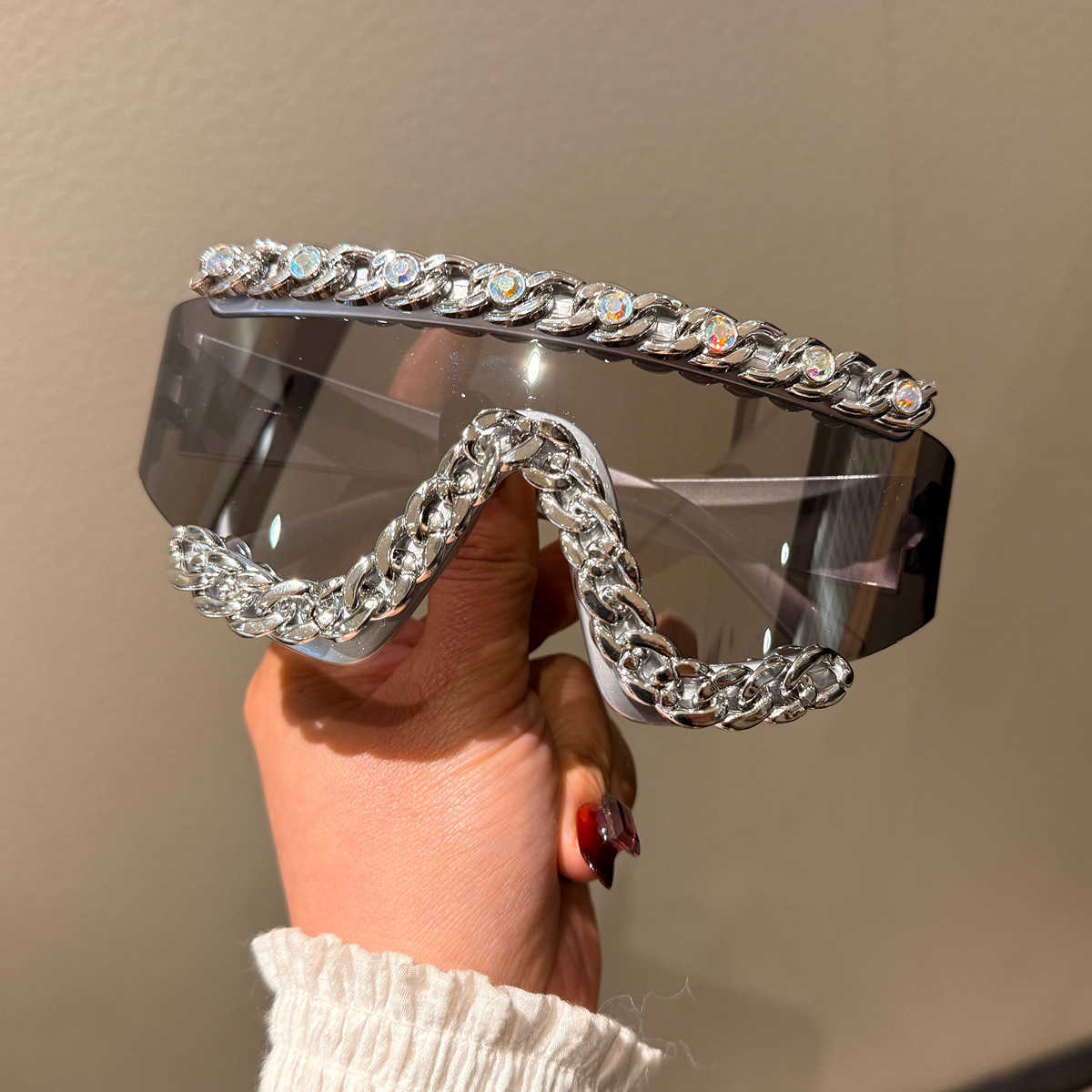 Personalized Large Frame Chain Onepiece Sunglasses Trendy Punk Sunglasses Y2k Futuristic Fashion Goggles H251015