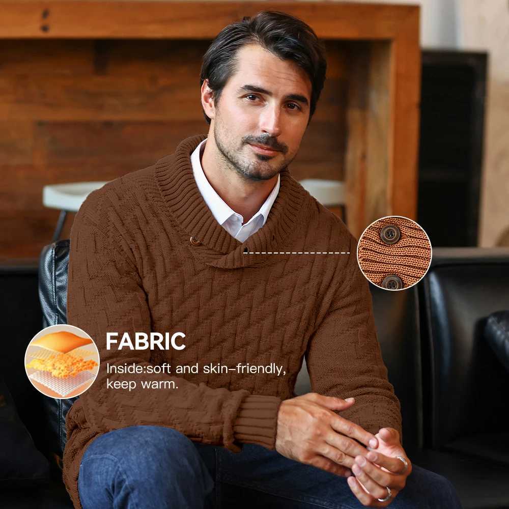 Mens Sweater Winter Shawl Collar Pullover Sweater Casual Cable Knit Button Sweaters Woolen Solid Color Tops US Size J251015