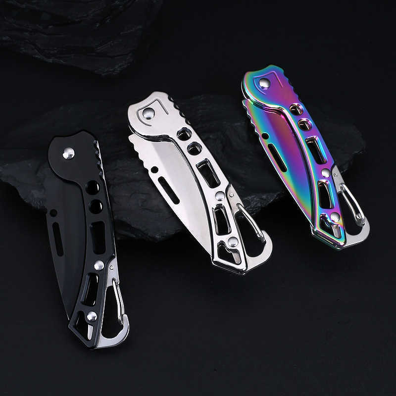 Iridescent Folding Pocket Knife Stainless Steel Portable Keychain Pendant Multifunctional Pocket Knife H251015