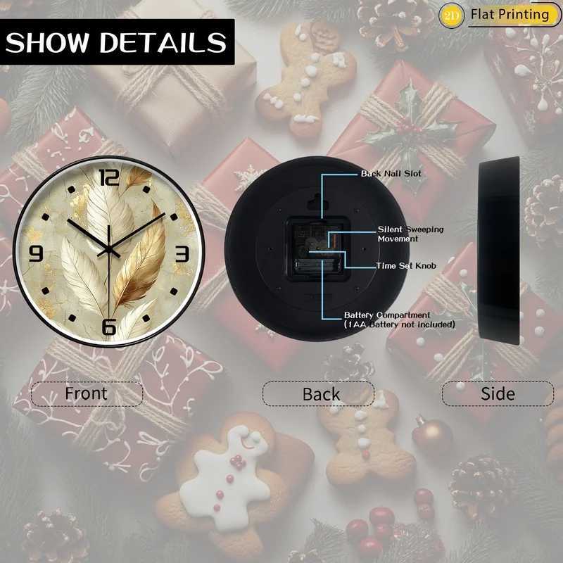 Simplicity Golden feather pattern Non Ticking Wall Clock Exquisite choice for New Year Christmas presents C251015