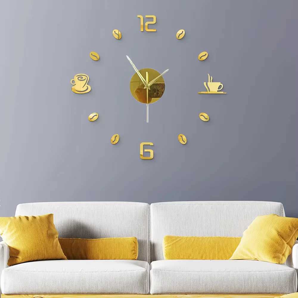 27inch Nordic Wall Clock Dining Restaurant Cafe Decorative Clocks Acrylic Mirror Wall Sticker Silent Quartz Watch Home Decor C251015