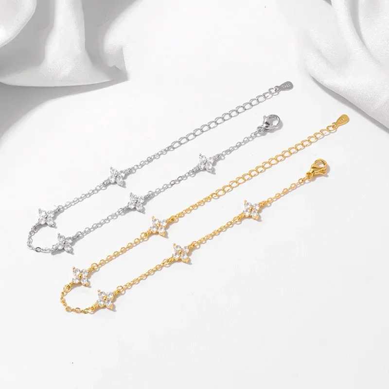 18k Gold Plated Cz Fourleaf Flower Bracelet for Women Girl Dainty Adjustable Link Chain Bracelets Charm Trend Jewelry 251011